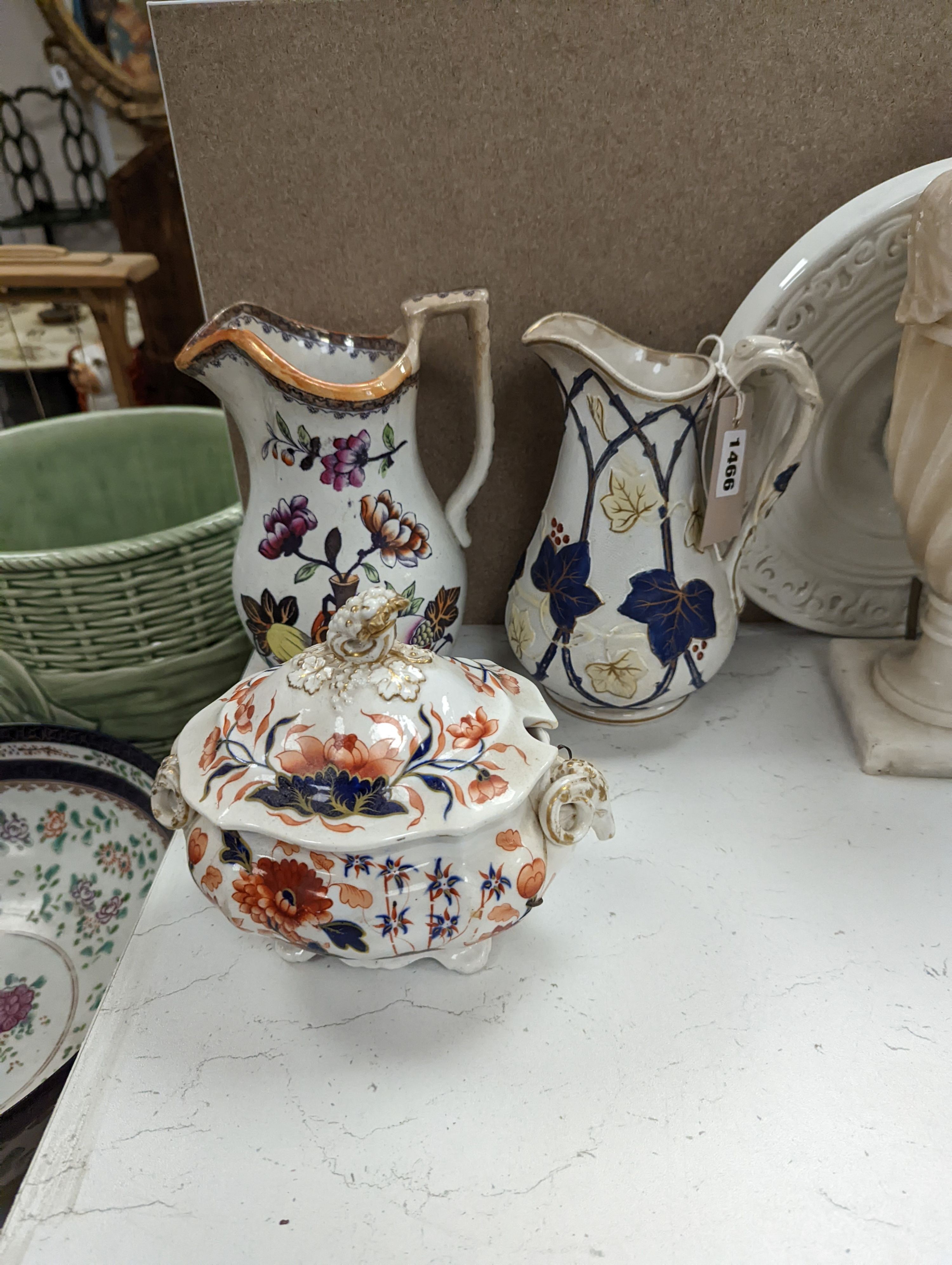A quantity of mostly 19th century china and two lamps, 30 cms.